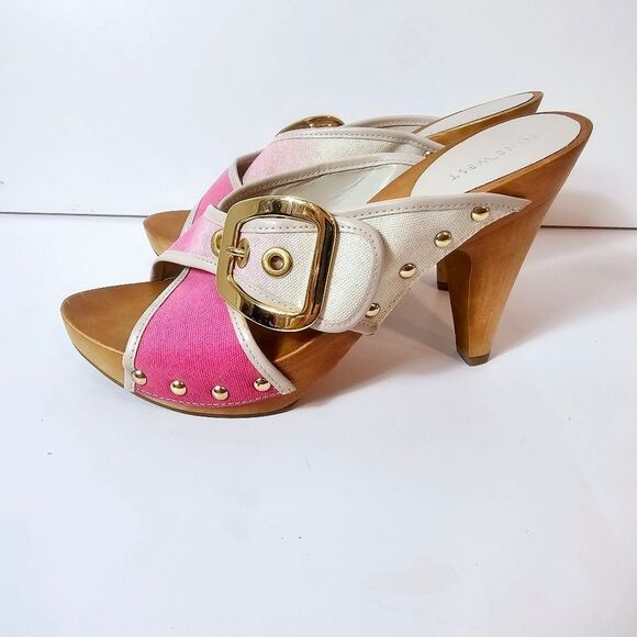 Nine West Chic 80s Inspo Studded Wooden Clog Style Sandals Size 8 Pink Ombre - Picture 5 of 10